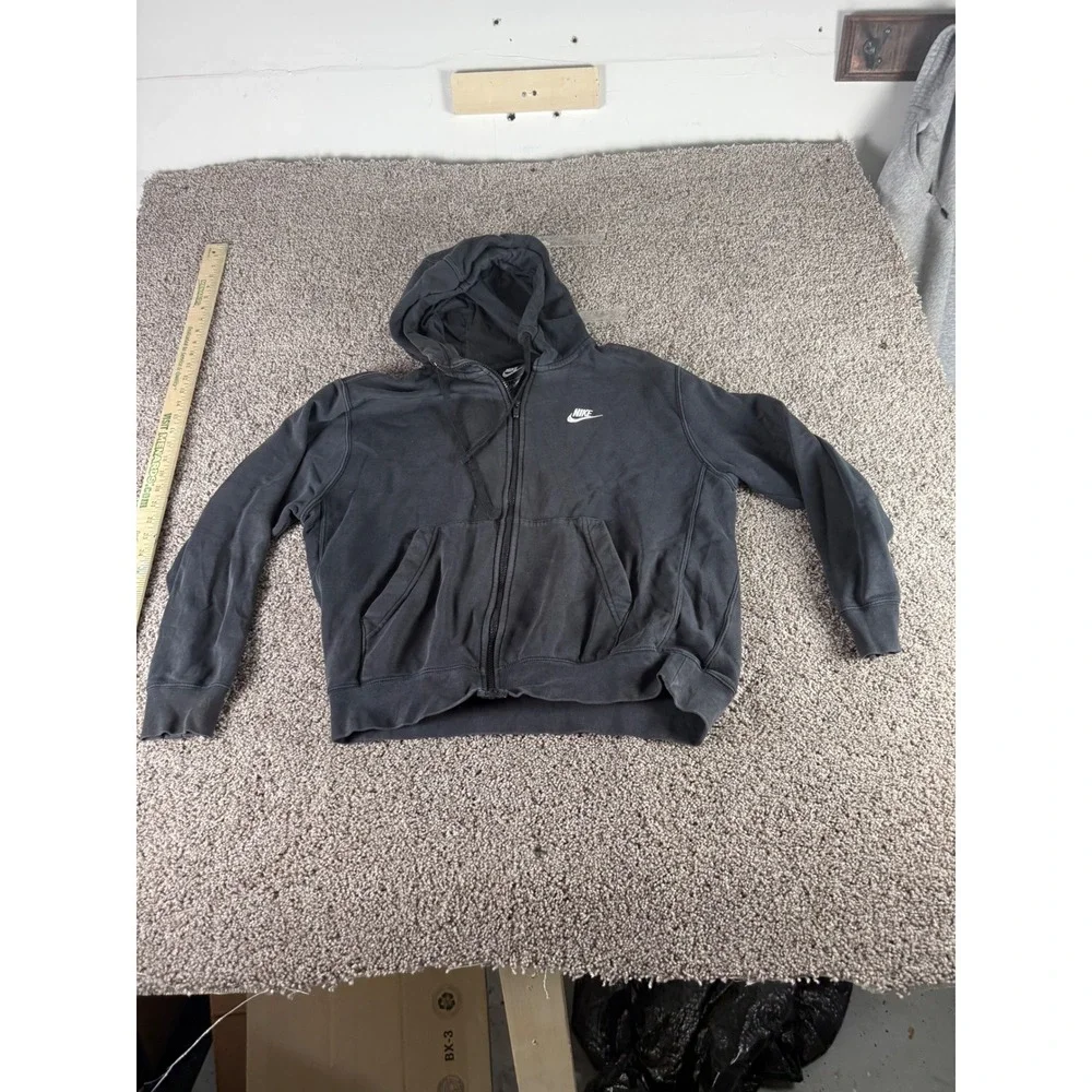Nike Mens Full Zip Hoodie Black Fleece Embroidered Logo Size Medium M Sweatshirt